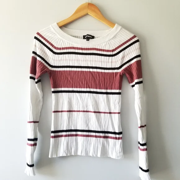 Express Striped Ribbed Fitted Sweater Small - Picture 2 of 6